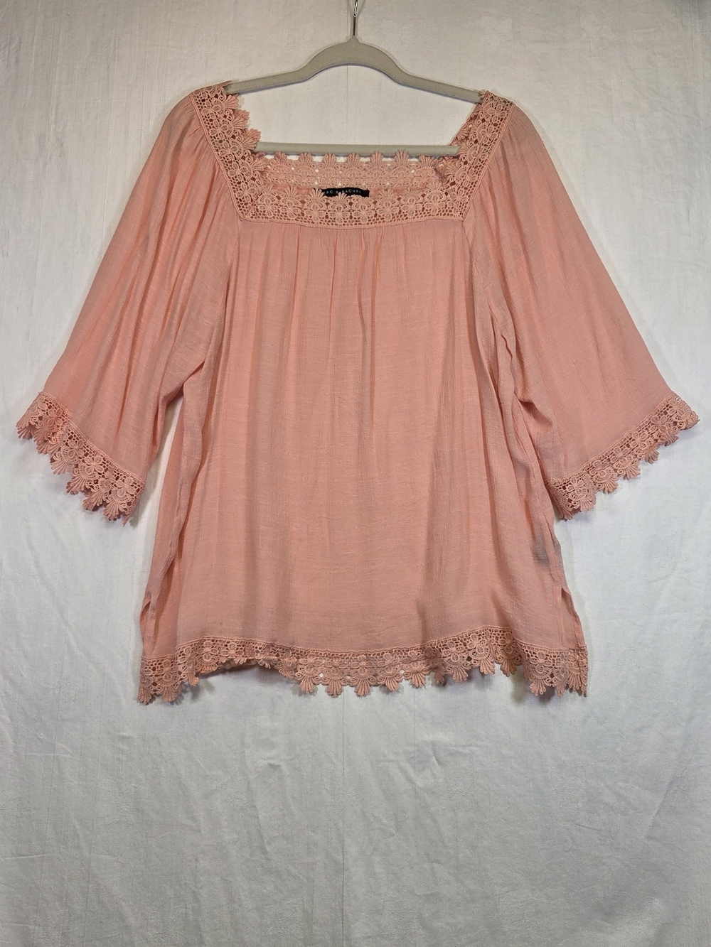 Zac & Rachel Coral Crochet Lace Bell Sleeve Boho Tunic Blouse Size XL. #0347